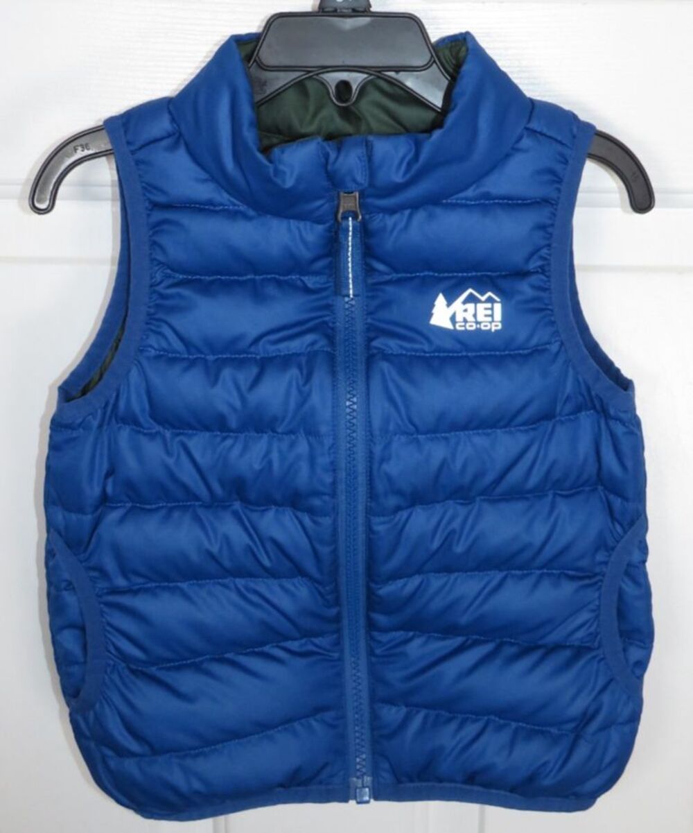 REI Co-op Reversible 650 Down Vest Full Zip Green/Blue Toddler Size 3T